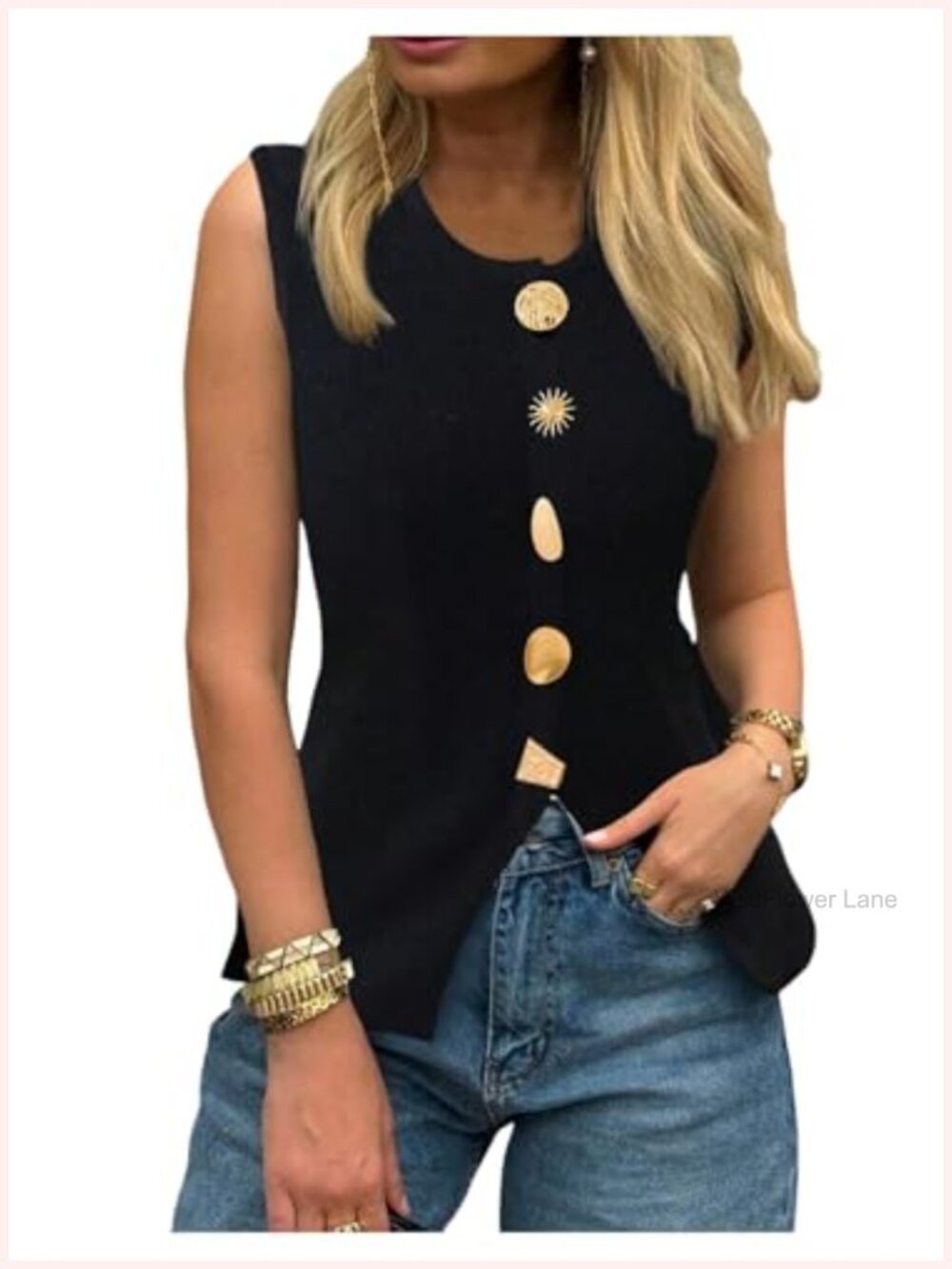 Sleeveless Button Down Knit Sweater Vest Crew Neck Tank Top